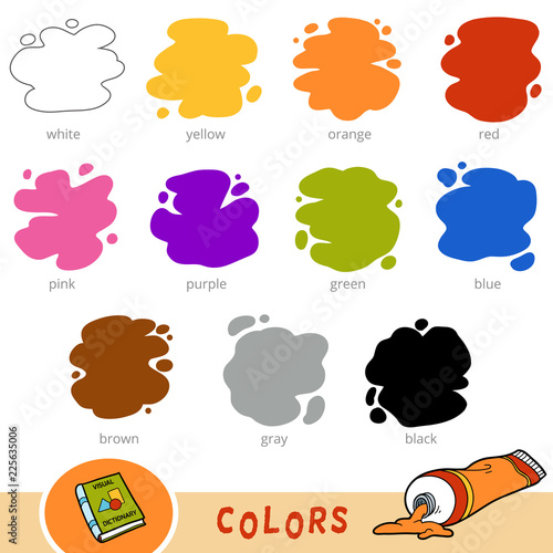 Colorful set of basic colors. Visual dictionary for children