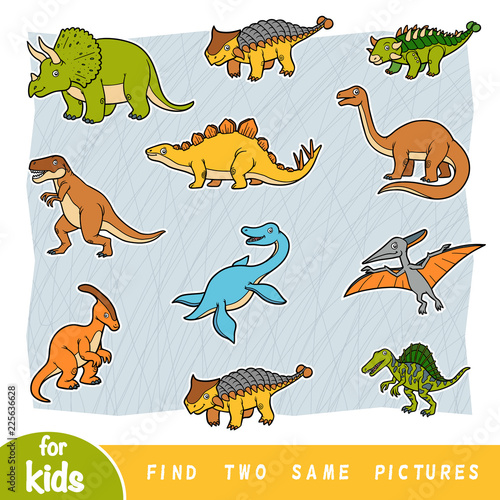 Find two the same pictures, education game, Set of dinosaurs