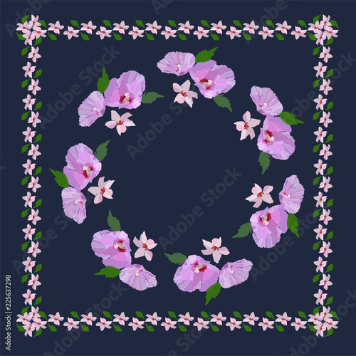 Beautiful flowers and leaves. Floral pattern for textile print  scarf  shawl. Vector illustration in hand drawn style.