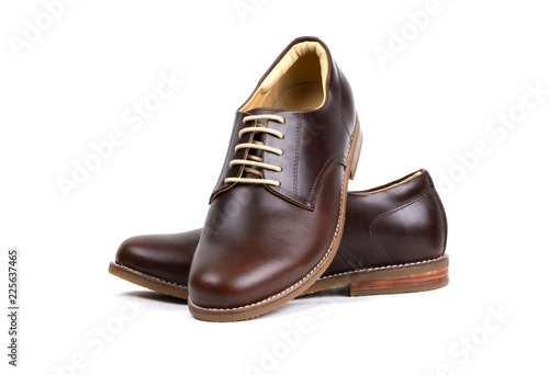 Men’s derby shoe with genuine leather isolated on white background. Fashion advertising photos.