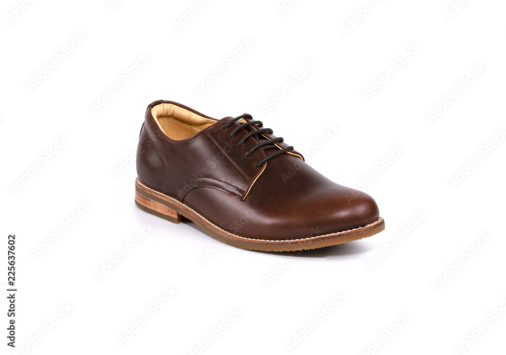Men’s derby shoe with genuine leather isolated on white background. Fashion advertising photos.