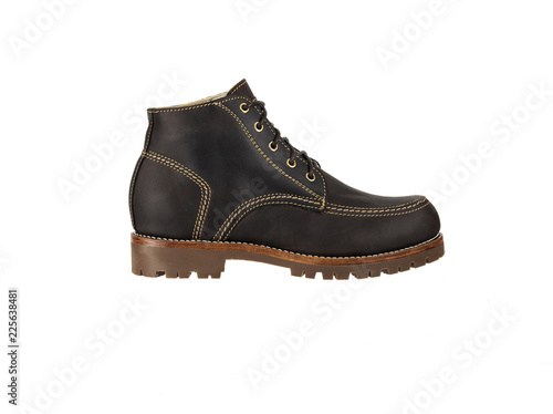 Men's brown boot isolated on white background.