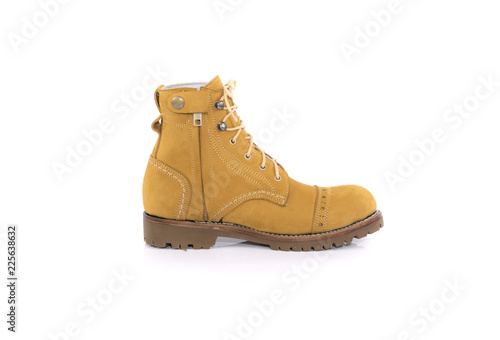 Men's yellow boot with zipper isolated on white background.