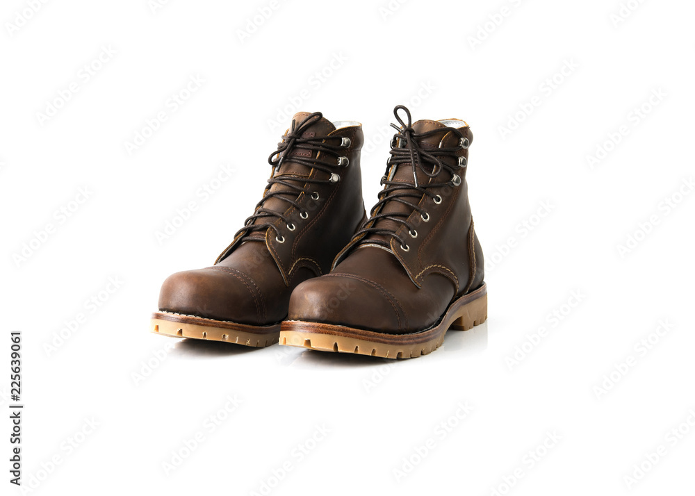 Men’s boots with crazy horse leather isolated on white background.