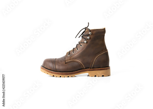 Men’s boots with crazy horse leather isolated on white background.