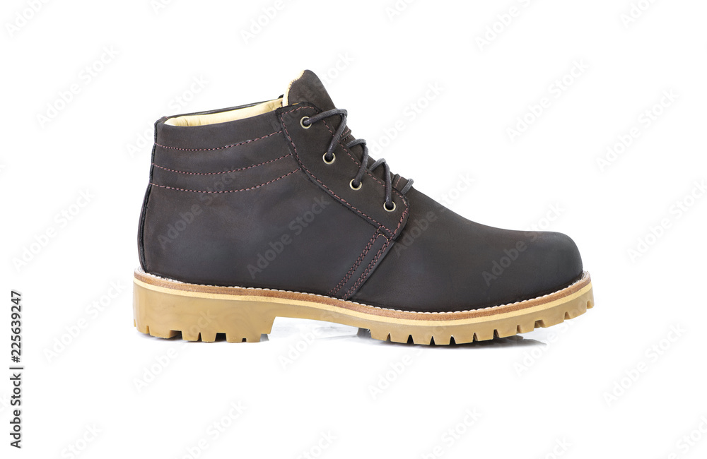 Men’s ankle boot with nubuck leather isolated on white background, side view , closed up