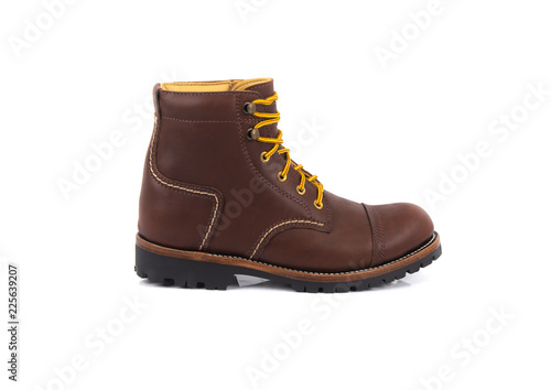 Men’s brown boots leather isolated on white background.