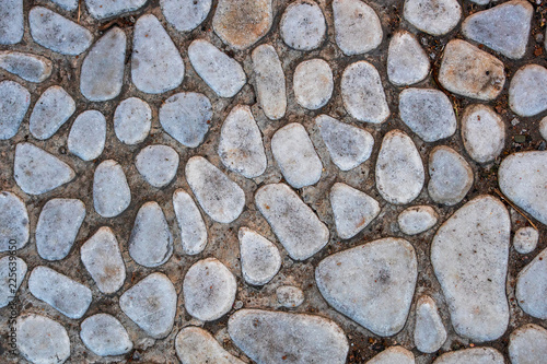 Old round stone blocks is on top