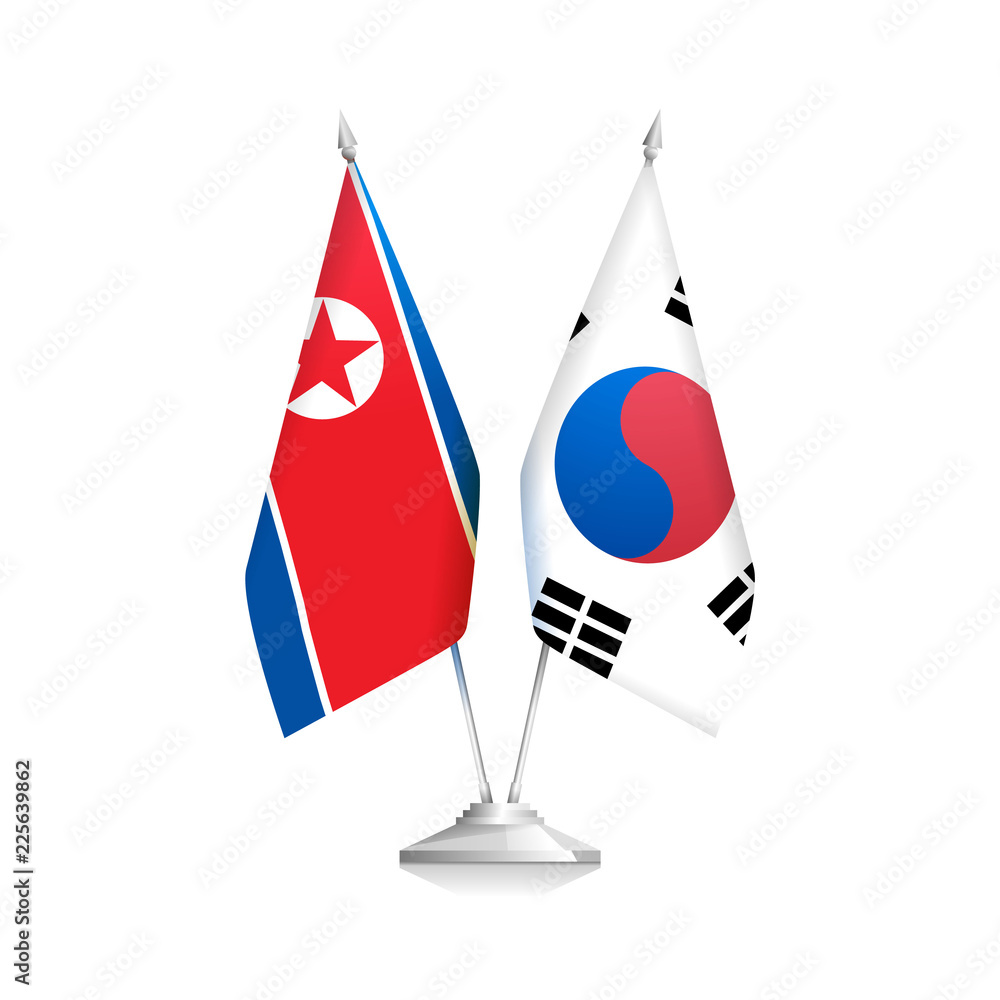 Flags of North Korea and South Korea. Political news. Building relations in Korea. Vector illustration Flags of North Korea and South Korea. Political news. Building relations in Korea. Vector illustration