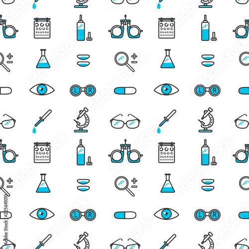 Optometric icons in linear style.Seamless pattern.Vector illustration