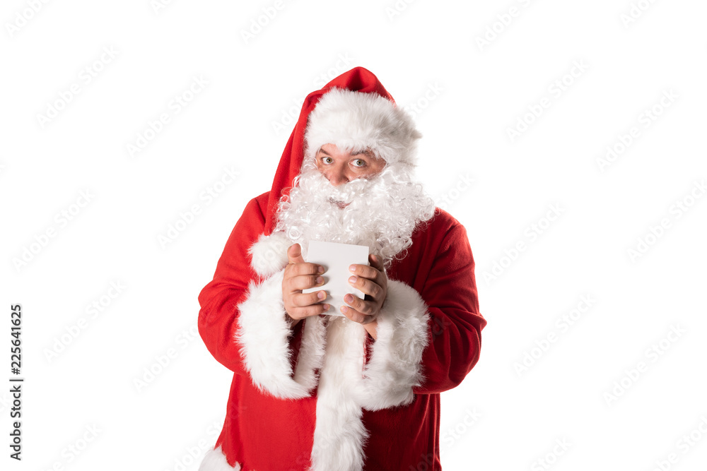 Funny fat man in Santa costume. Christmas and New Year Funny fat man in Santa costume. Christmas and New Year