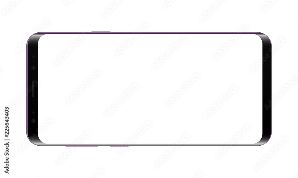 Horizontal frameless smartphone mock up with blank screen - front view. Vector illustration Horizontal frameless smartphone mock up with blank screen - front view. Vector illustration