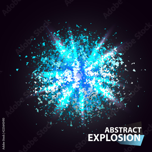 Abstract particle explosion. Energy, power frost blast. Star or magic vector illustration	
