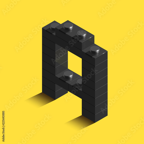 3d isometric letter A of the alphabet from constrector bricks. 3d isometric plastic letter from the blocks