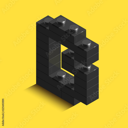 3d isometric letter B of the alphabet from constrector bricks. 3d isometric plastic letter from the blocks
