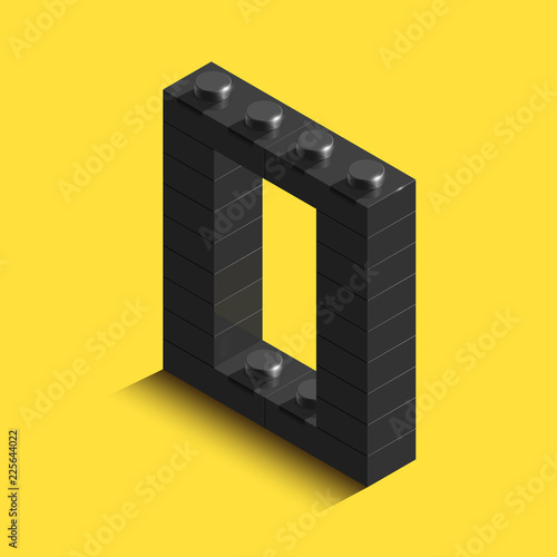 3d isometric letter O of the alphabet from constrector bricks. 3d isometric plastic letter from the blocks