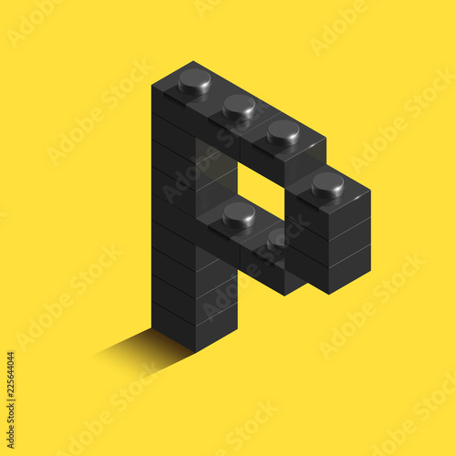 3d isometric letter P of the alphabet from constrector bricks. 3d isometric plastic letter from the blocks