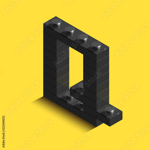 3d isometric letter Q of the alphabet from constrector bricks. 3d isometric plastic letter from the blocks
