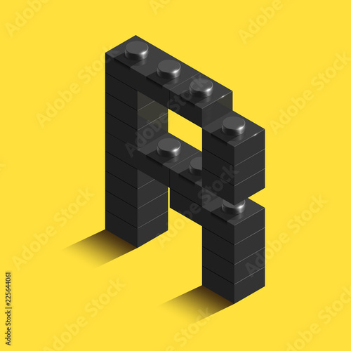 3d isometric letter R of the alphabet from constrector bricks. 3d isometric plastic letter from the blocks