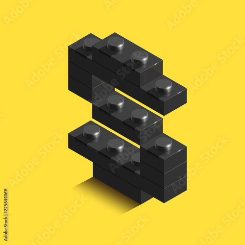 3d isometric letter S of the alphabet from constrector bricks. 3d isometric plastic letter from the blocks