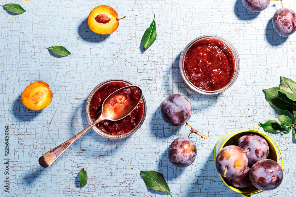 Plum jam on the old background Plum jam on the old background