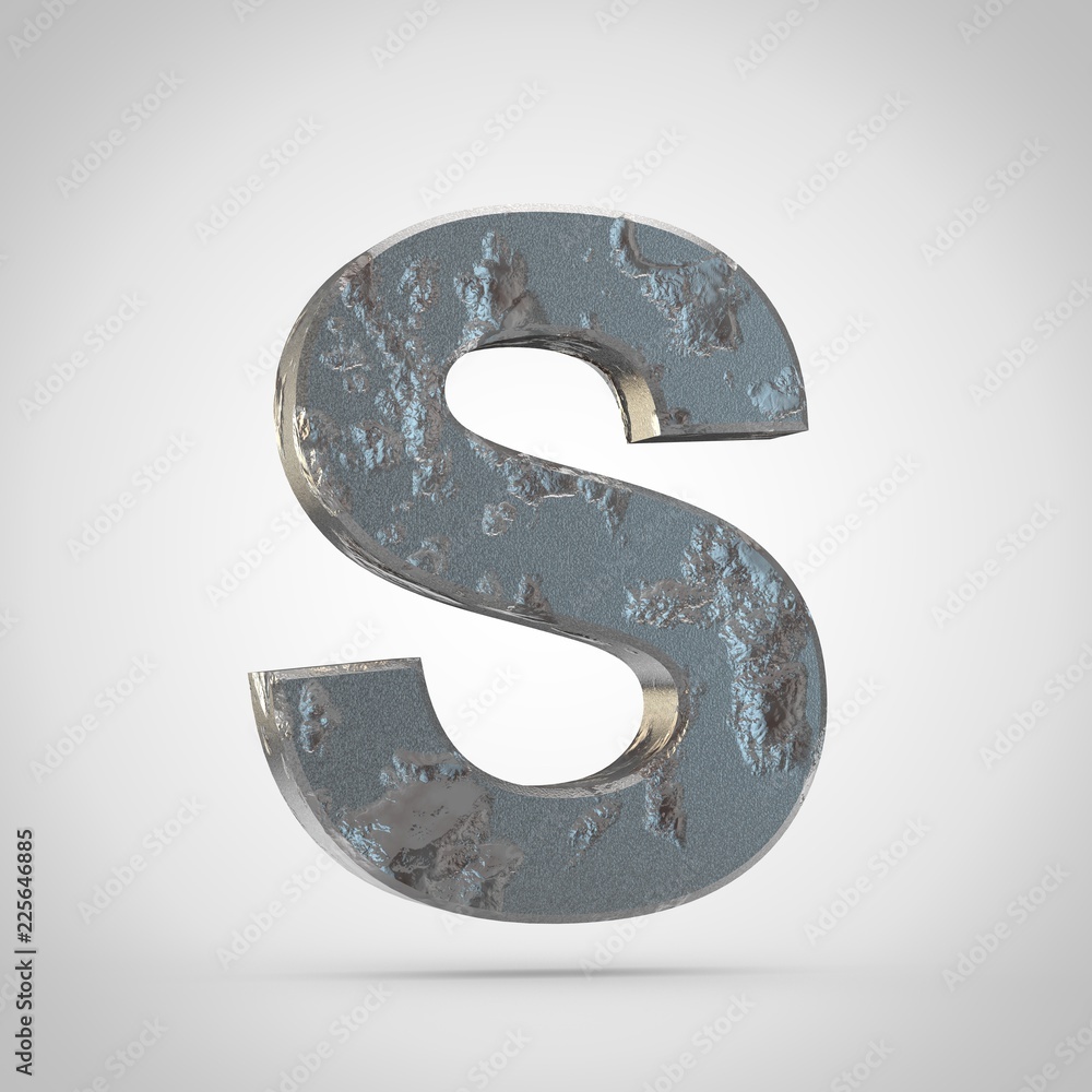 Cracked metal letter S uppercase isolated on white background Cracked metal letter S uppercase isolated on white background
