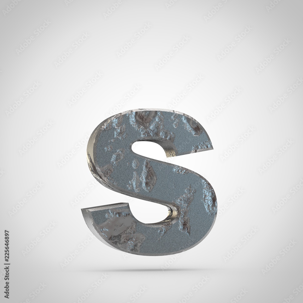 Cracked metal letter S lowercase isolated on white background Cracked metal letter S lowercase isolated on white background