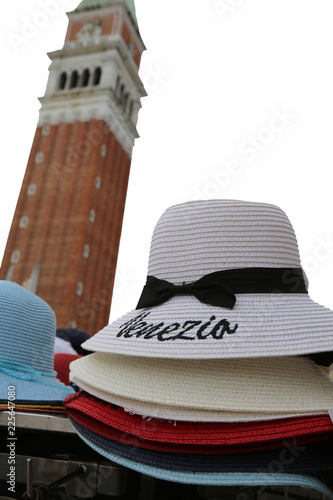 straw hat with text Venezia in Venice in Italy on white backgrou