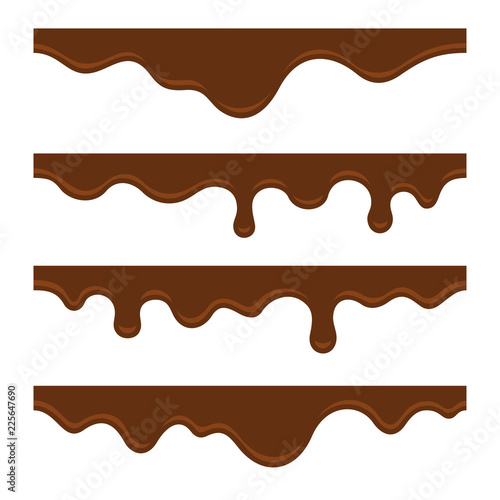 Melted Milk Chocolate Seamless Border Set. Vector