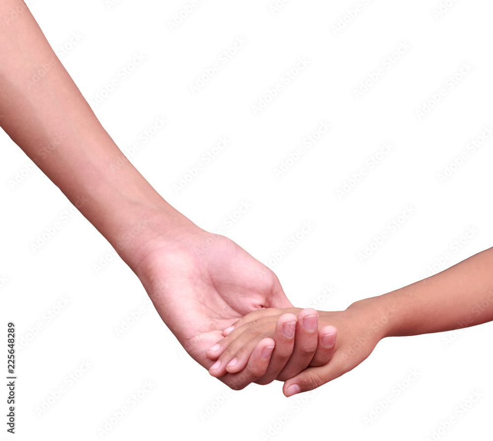 Father hold child hand isolated on white Father hold child hand isolated on white