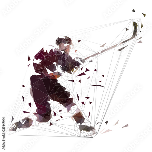 Ice hockey player shooting puck, low polygona isolatedl vector illustration. One timer slap shot. Active people, winter team sport