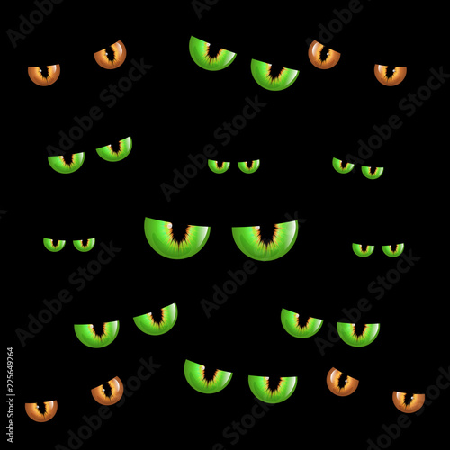 Spooky eyes.  Vector illustration of animal eyes isolated on black background. Scary eyce for halloween composition