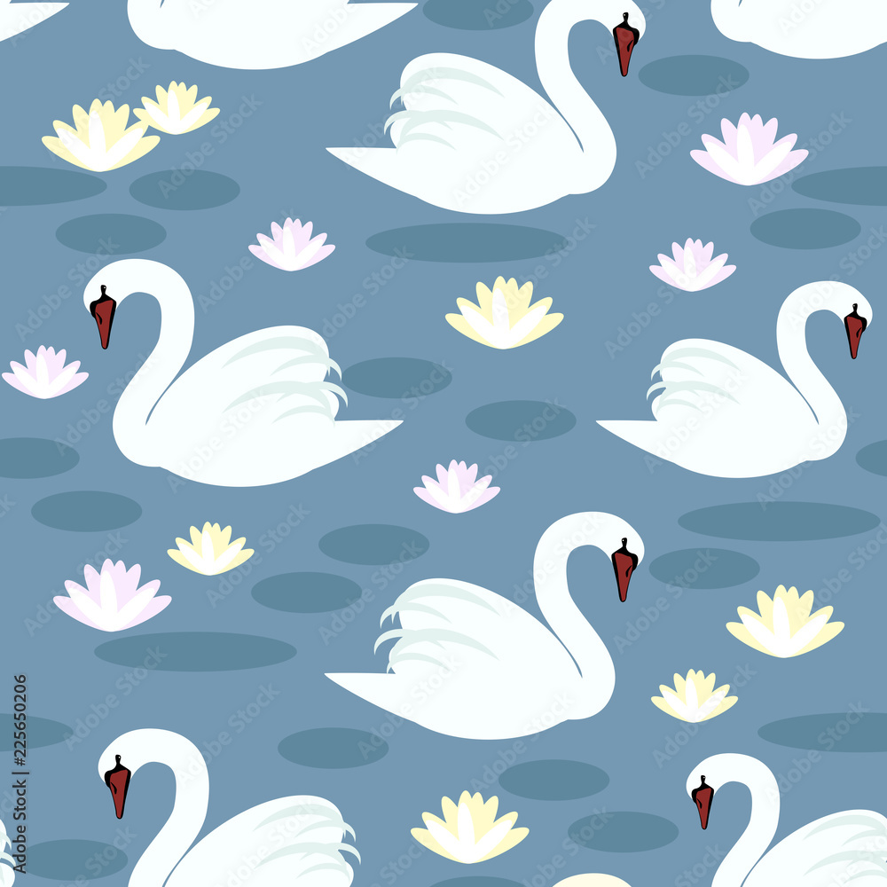 Fototapeta premium white swans seamless vector pattern