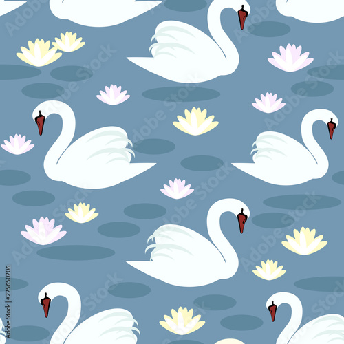 white swans seamless vector pattern