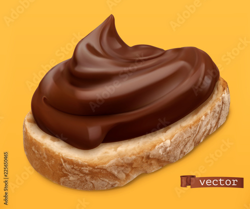 Chocolate spread on bread. 3d vector realistic icon