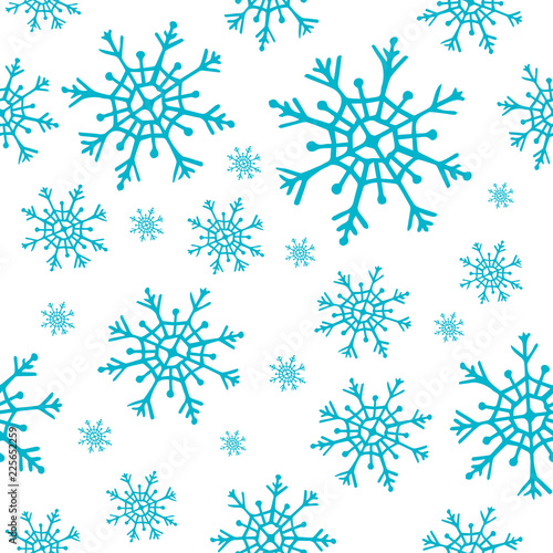 New year and christmas seamless pattern. Blue snowflakes. Winter vector illustration. Festive, holiday background.