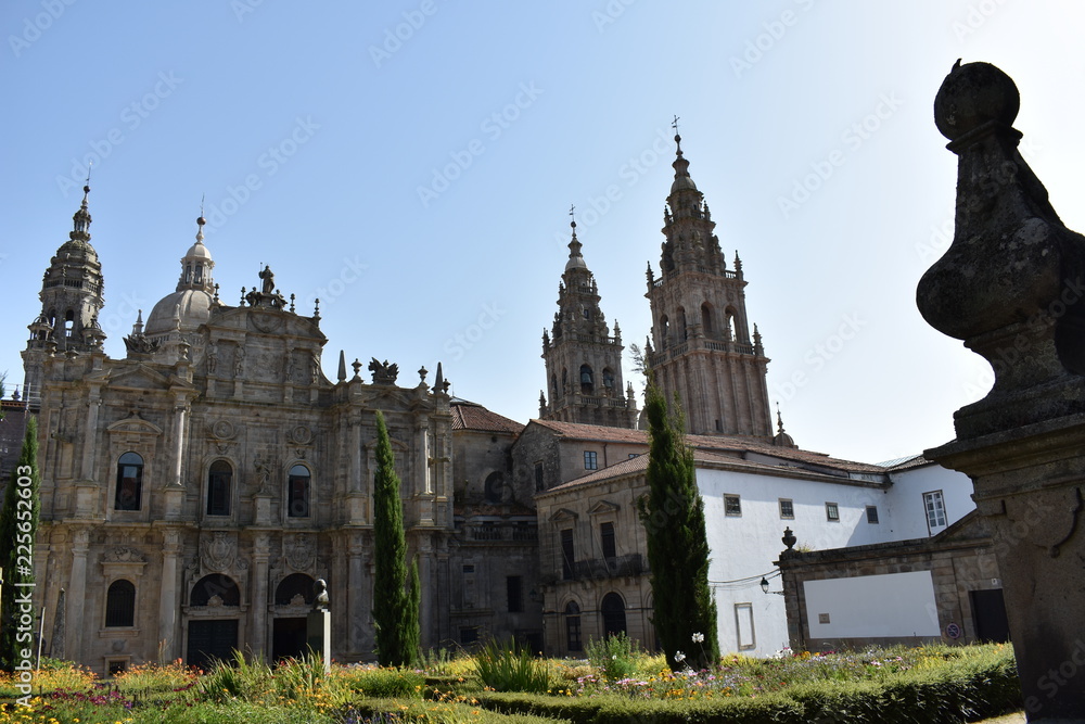 Cathedral. North Facade, Azabacheria, view from garden. Santiago de Compostela, Spain.