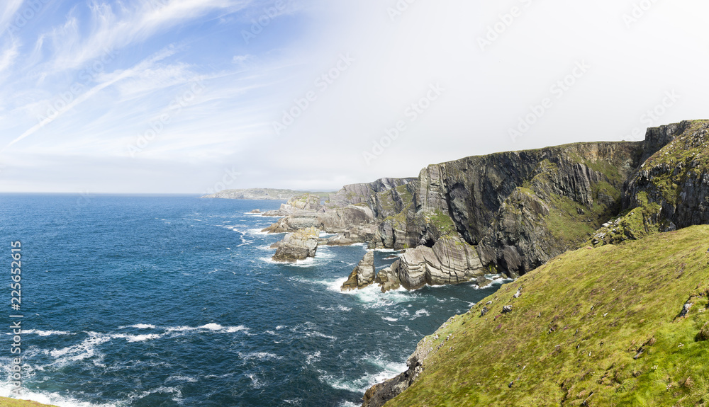 Panoramic picture of cliff line from Mizen Head lighthouse in Ireland