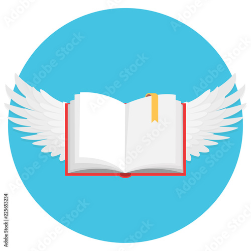 Buch offen mit weißen Flügeln fliegt Flat Design Icon Symbol für Bildung 