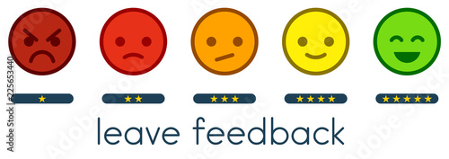 Leave feedback. Vote scale with color smileys buttons and stars.