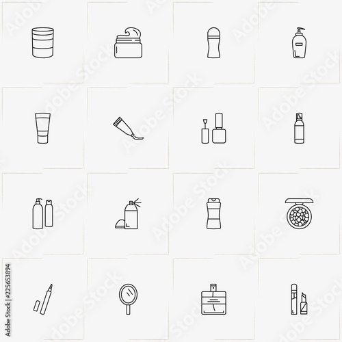 Women Cosmetics line icon set with hand mirror, bathroom glass  and cosmetic spray