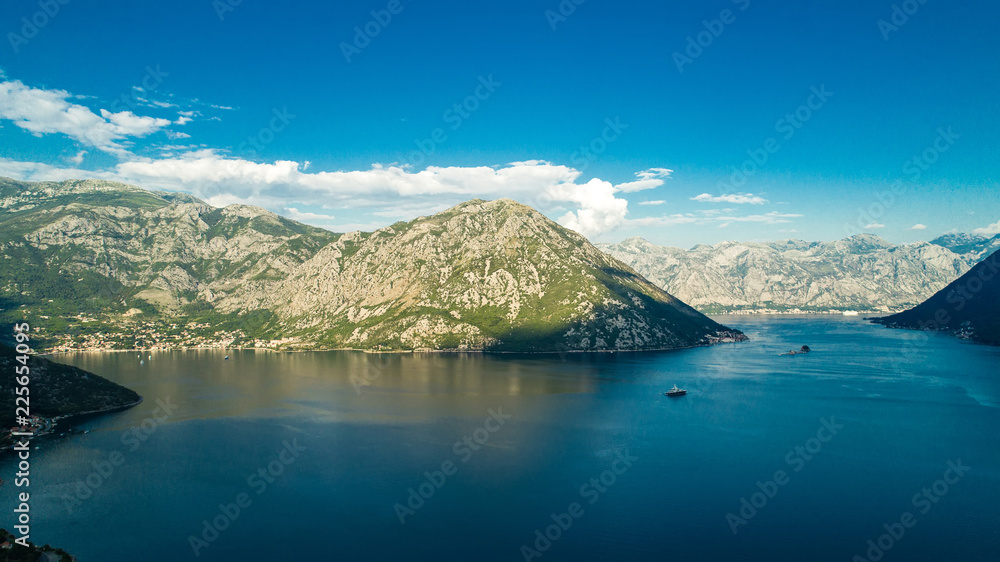 Aerial beautiful view on a Kotor bay in the evening. Montenegro