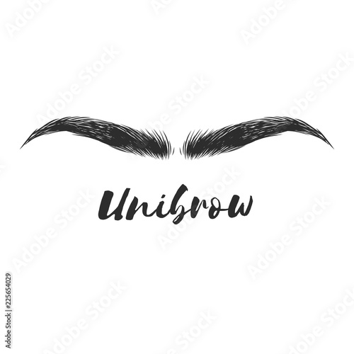 Makeup eyebrows. Unibrow shaping eyebrows and beauty eyes. Waxing hair on the face. Mono Eyebrow before correction. The concept of depilation and hair removal