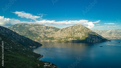 Aerial beautiful view on a Kotor bay in the evening. Montenegro
