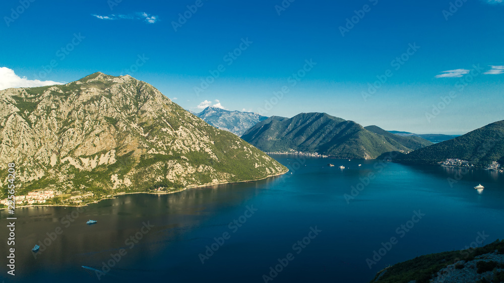 Aerial beautiful view on a Kotor bay in the evening. Montenegro