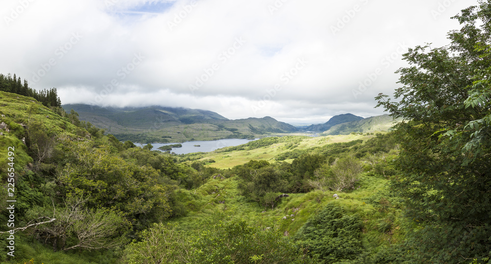Panoramic picture from Ladies View outlook at Killarney National Park min southern Ireland