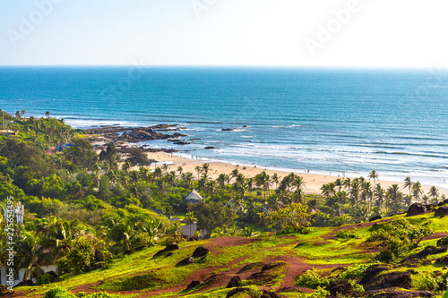 Green views of Vagator beach from the top of Chapora Fort, Goa, India, Asia.  photo