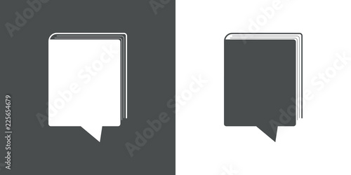 Logotipo comentario y libro en gris y blanco photo