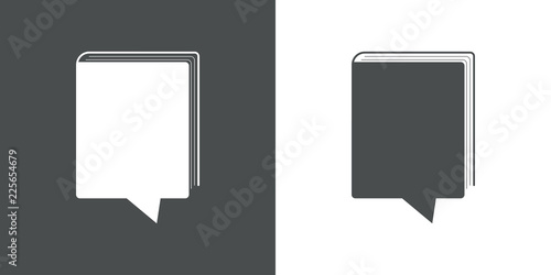 Logotipo comentario y libro en gris y blanco