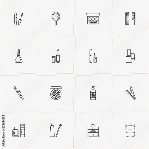 Women Cosmetics line icon set with lip gloss , lipstick and rouge